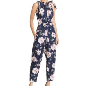 Rebecca Taylor Junpsuit Magnolia Blouson Navy‎ Floral Tie Feminine Dark Work #cc